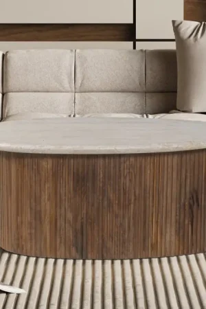 Salontafel Louis 90cm Mango Hout Met Beige Steen - RD3403 Must-Have