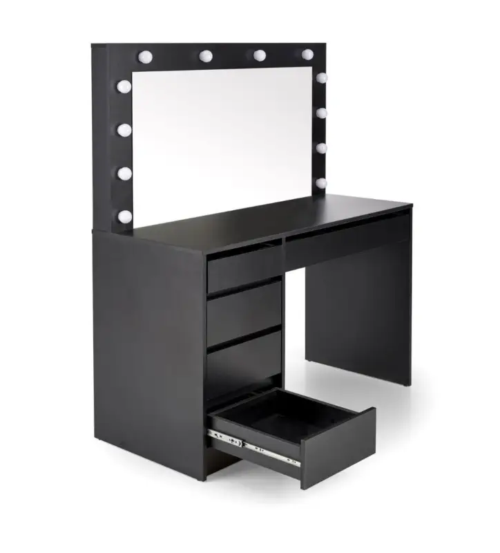 Actieprijs Kaptafel Hollywood XL Zwart inclusief spiegel en LED lichten