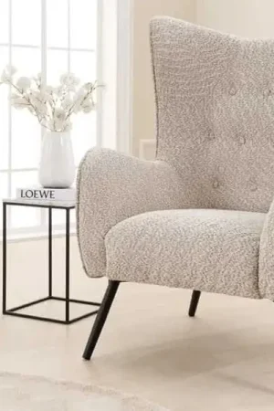 Beperkt Aanbod Relax Fauteuil Amsterdam Greige Boucle Stof Zwart Metalen Poten - 44483