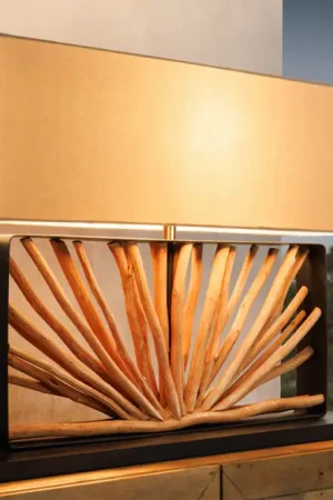 Seizoensaanbieding Tafellamp Euphoria 80cm Lampenkap Naturel Beige Hout - 44687