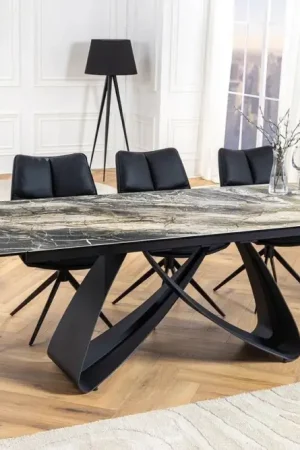 Uitschuifbare Eettafel Infinity 180-260cm Taupe Keramiek Marmer Zwart Metaal - 45181 Actieprijs