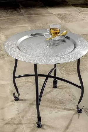 Aanbieding Bijzettafel Marrakesh zilver gehamerd design 40cm - 44354