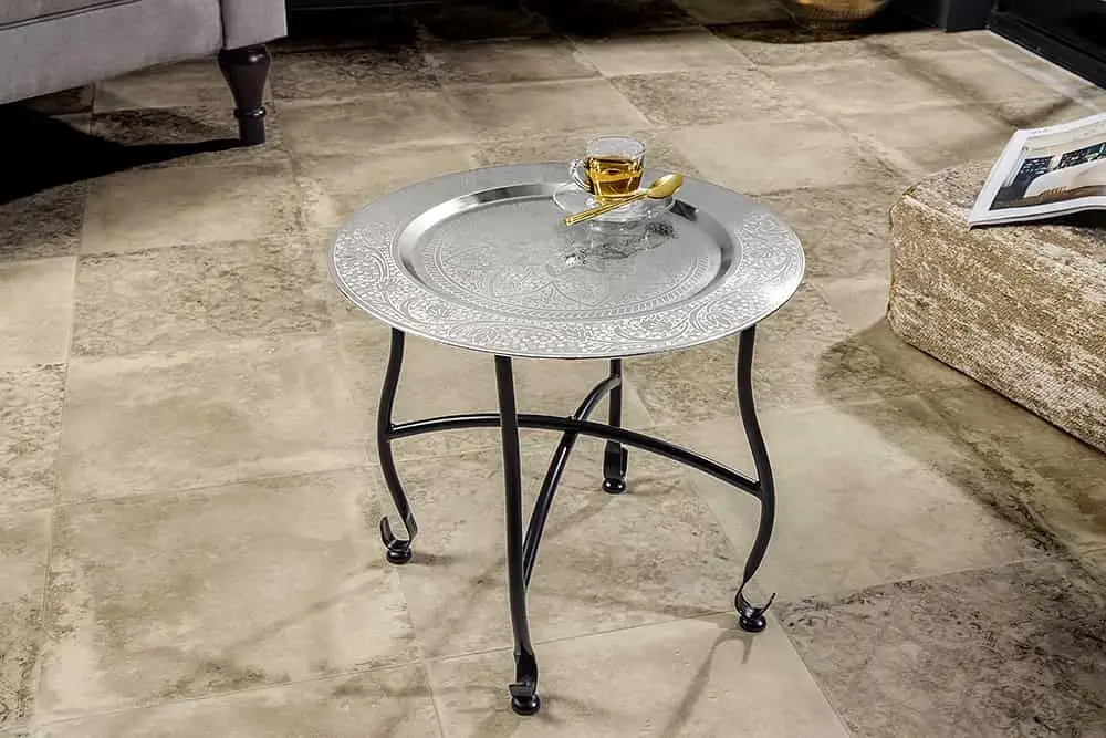Aanbieding Bijzettafel Marrakesh zilver gehamerd design 40cm - 44354