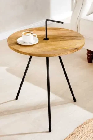 Tijdelijk Beschikbaar Bijzettafel Simply Clever 60cm Natuurlijk Mangohout met Zwarte Handgreep - 44349