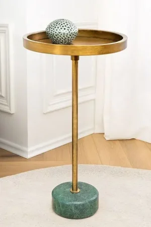 Speciale Aanbieding Bijzettafel Trayful 60cm Groen Marmeren Onderstel Gouden Frame en Blad - 44848