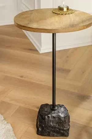 Weekendaanbieding Bijzettafel Trayful 55cm Marmeren Voet en Mangohouten Blad - 43499