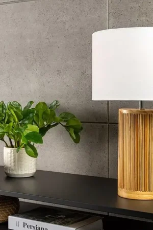 Taffellamp Gatsby 50cm Wilgen en Dennenhout Naturel Witte Lampenkap - 44496 Betrouwbaar