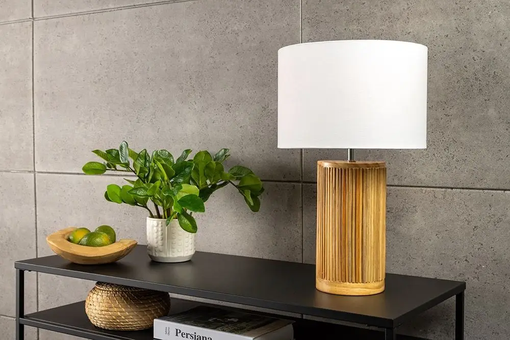 Taffellamp Gatsby 50cm Wilgen en Dennenhout Naturel Witte Lampenkap - 44496 Betrouwbaar
