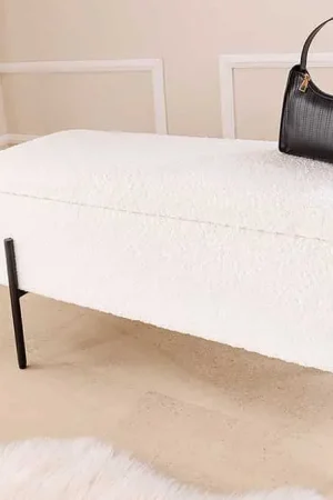 Bankje Loft met Opbergruimte 100cm Bouclé Wit - 45728 Koop Online