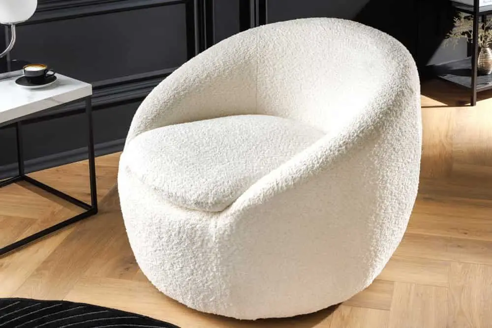 Fauteuil Babylon 360° Draaibaar Bouclé Wit - 43531 Voordeelprijs