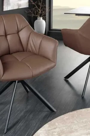 Actieprijs Eetkamerstoel Papillon Bruin Leer draaibaar - 44595