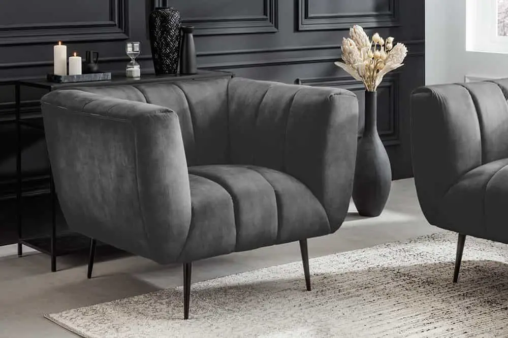 Fauteuil Noblesse Fluweel Grijs met Zwarte Poten - 44540 Korting