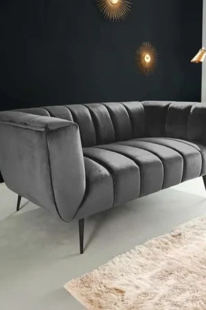 Bank Noblesse 165cm 2-zits Getextureerde Fluweelgrijs met Zwarte Poten - 45050 Lage Prijs