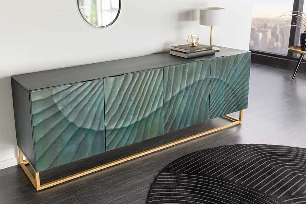 Alleen Vandaag Dressoir Scorpion 180cm 3D Mangohout Turquoise Goud - 45644