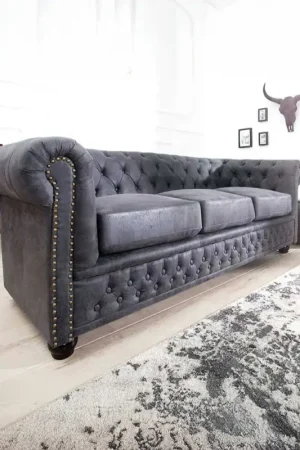 Aanbieding Bank Chesterfield 3-Zits Microvezel Antiekgrijs - 37391