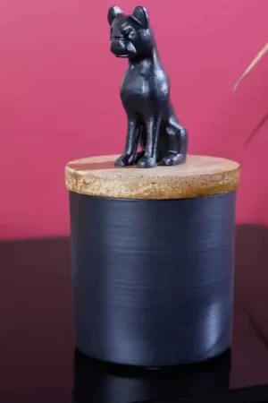 Gecertificeerd Sculptuur Blik Panter 20cm Metaal Zwart Mangohout Naturel - 43949