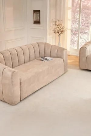 Bank Babylon 200cm 3-Zits Velvet Beige - 44511 Express Levering