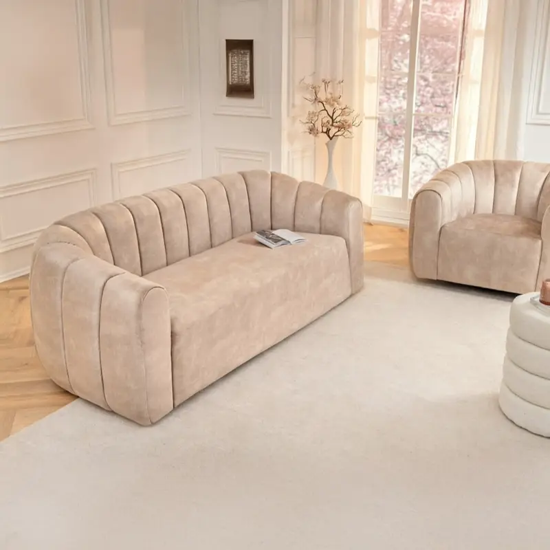 Bank Babylon 200cm 3-Zits Velvet Beige - 44511 Express Levering