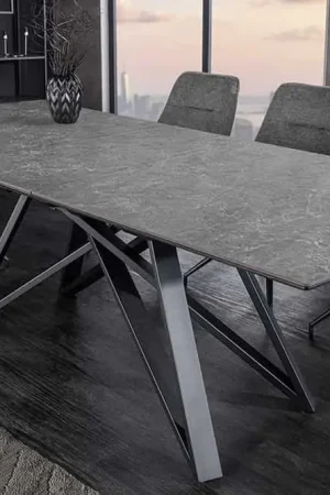 Uitschuifbare Eettafel Atlas 160-200cm Grafietgrijs Keramiek Zwart Metaal - 46500 Beperkt Aanbod