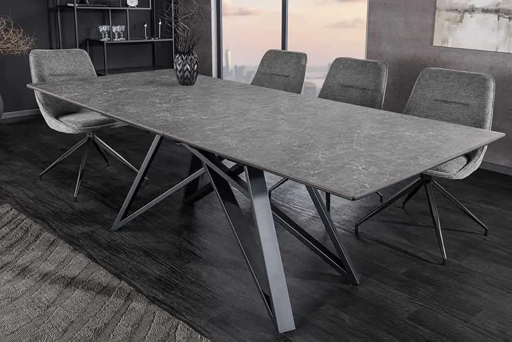 Uitschuifbare Eettafel Atlas 160-200cm Grafietgrijs Keramiek Zwart Metaal - 46500 Beperkt Aanbod