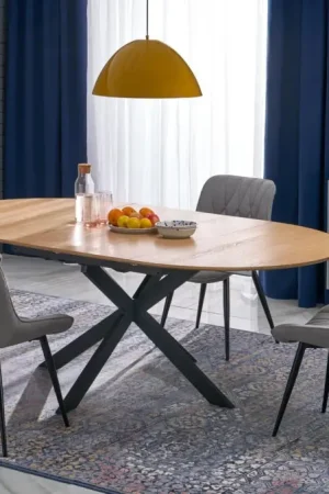Uitschuifbare Ronde/Ovale Eettafel Acord Natuurlijk Bruin/Zwart 120-160-200cm Lage Kosten