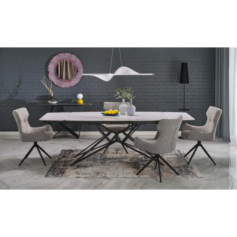 Uitschuifbare Eettafel Alfredo Wit / Zwart Marmer 160-200-240cm Bestel Nu