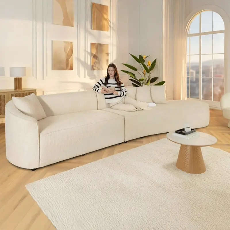 Alleen Vandaag Moderne Bank Atelier L 330cm Beige Bouclé XXl Bank Inclusief Kussens - 46548