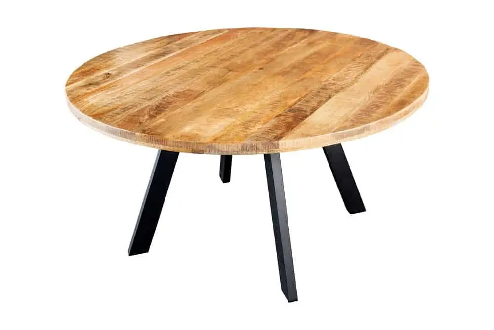 Massieve Eettafel Iron Crraft 140cm Natuurlijk Rond Mangohout Metaal Industrieel Design - 45256 Snelle Levering