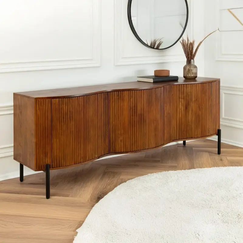 Massief Houten Dressoir Grandeur 180cm Bruin Mangohout Zwart Metaal - 47147 Meest Verkocht