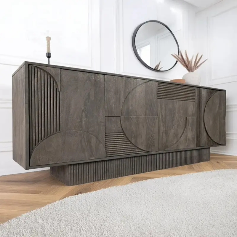 Weekendaanbieding Massief Dressoir Art Deco 170cm Grijs Mangohout 3D front - 46801