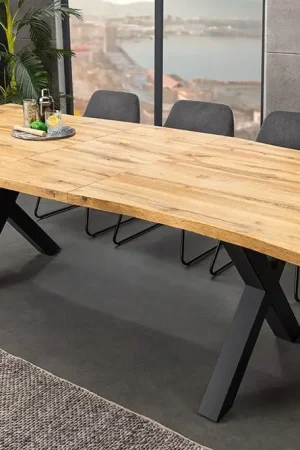 Uitschuifbare Eettafel Wild 160-200cm Bruin Wild Eiken Design Zwarte Natuurlijke Rand - 45078 Veilige Betaling