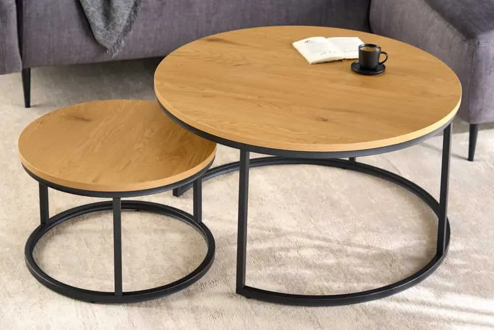 Hoge Kwaliteit Ronde Salontafels Set van 2 Elegeance 80cm Design van Natuurlijk Wid Eikenhout Zwart Metalen Frame - 43642