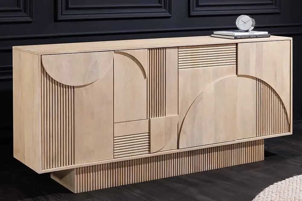 Design Dressoir Art Deco 170cm Wit Gebeitst Massief Mangohout 3D-Front - 44060 Bestseller