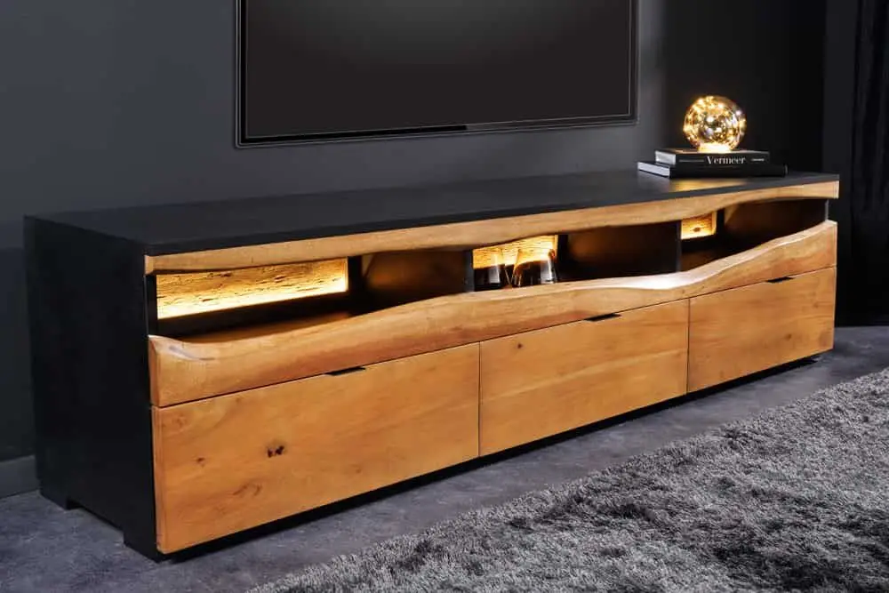 Koopje Massief Houten TV-Meubel Grand Acacia 180cm Bruin Acaciahout met Led Verlichting en Natuurlijke Rand - 44097