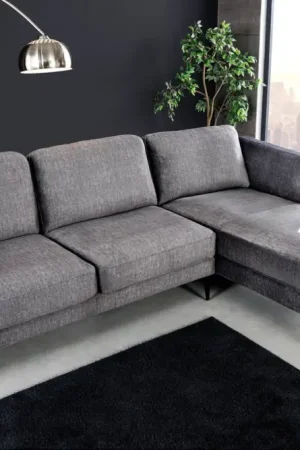 Beste Prijs Designer Hoekbank Manhattan 295cm Donkergrijs Fluweel met Binnenvering 3 Zitplaatsen Metalen Poten - 44277